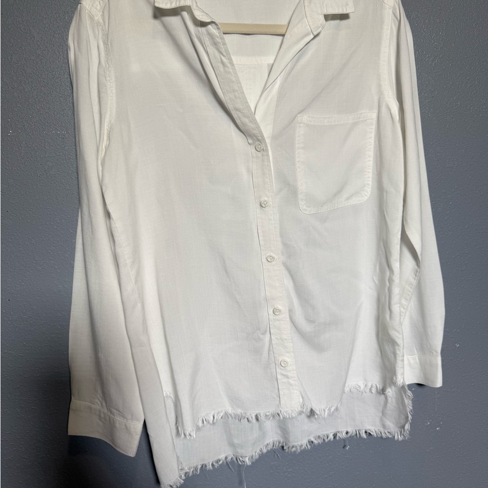 Cloth & Stone White Button Down Frayed‎ Edge Shirt- XS